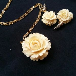 Rose Necklace and Earrings Set