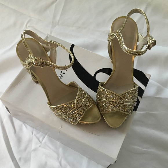 Nine West Gold Sparkly Strappy Dress Shoes