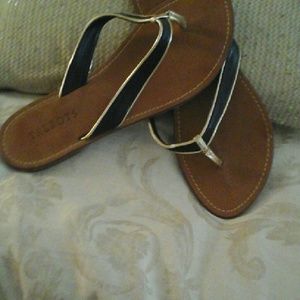 Talbot leather  navy blue and gold thong/flip flop