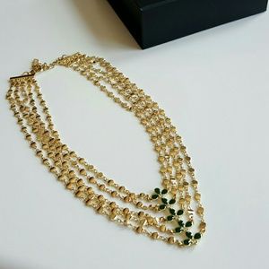 Tiered Gold and Green Clovered Statement Necklace
