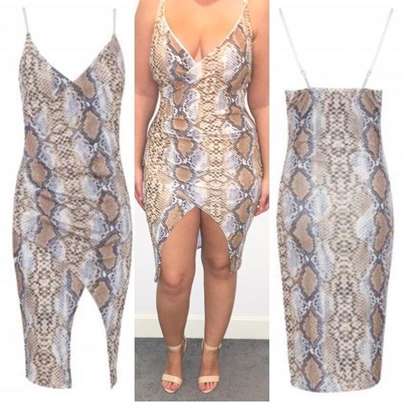 NWT Snakeskin Asymmetric Clubwear Cocktail Dress - Picture 3 of 4