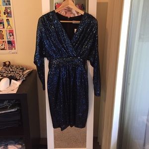 Navy blue sequin party dress
