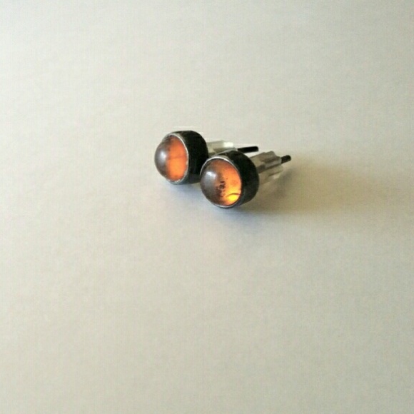 Vintage Jewelry - || vintage || Genuine Amber Sterling Silver Studs