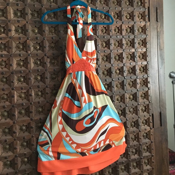 Retro print halter dress