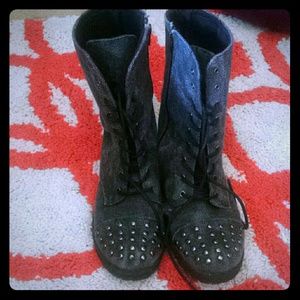 Gray Studded Combat Boots