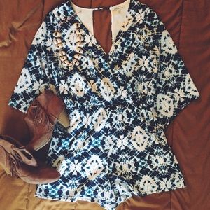 Blue Tye-Dye Print Romper