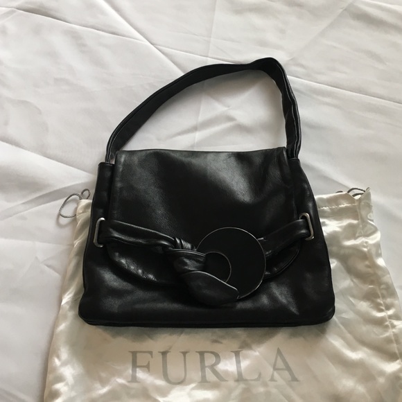 Furla black leather handbag from Italy