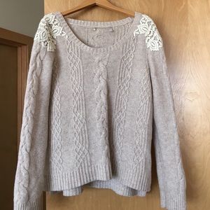 Anthropologie cream sweater with lace