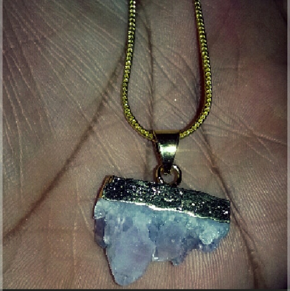 Agate Amethyst Druzy Pendant Necklace