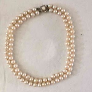 Vintage glass pearl double strand Sterling clasp