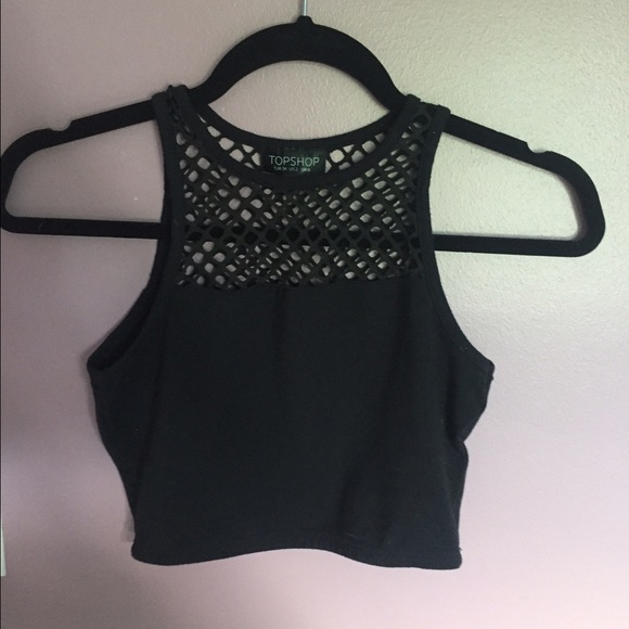 Topshop black crop top with mesh top