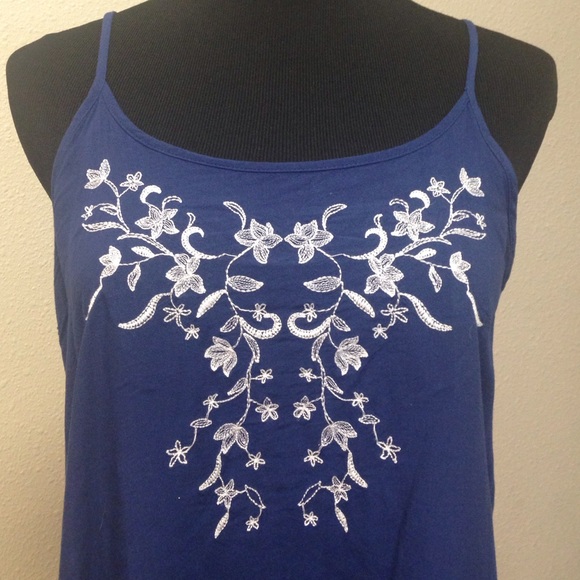 Tops - Blue Boho Flowy Tank Top
