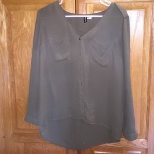 olive green chiffon button down