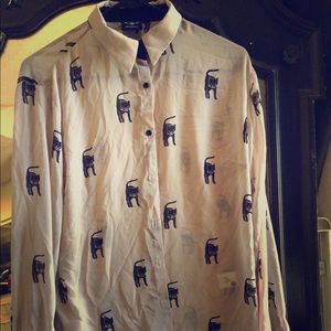 Sheer Cat Print Button Up