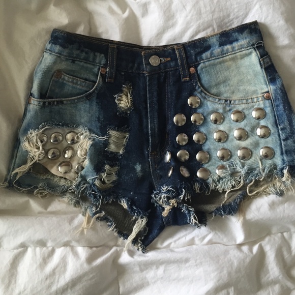 Paris Blues distressed denim shorts.