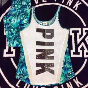VS PINK~ bling tri color Fern graphic tank top S