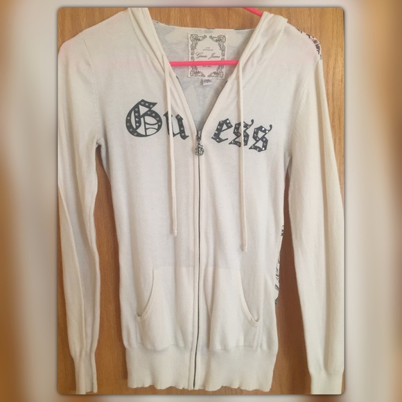 Guess LA cream light weight zip up hoodie