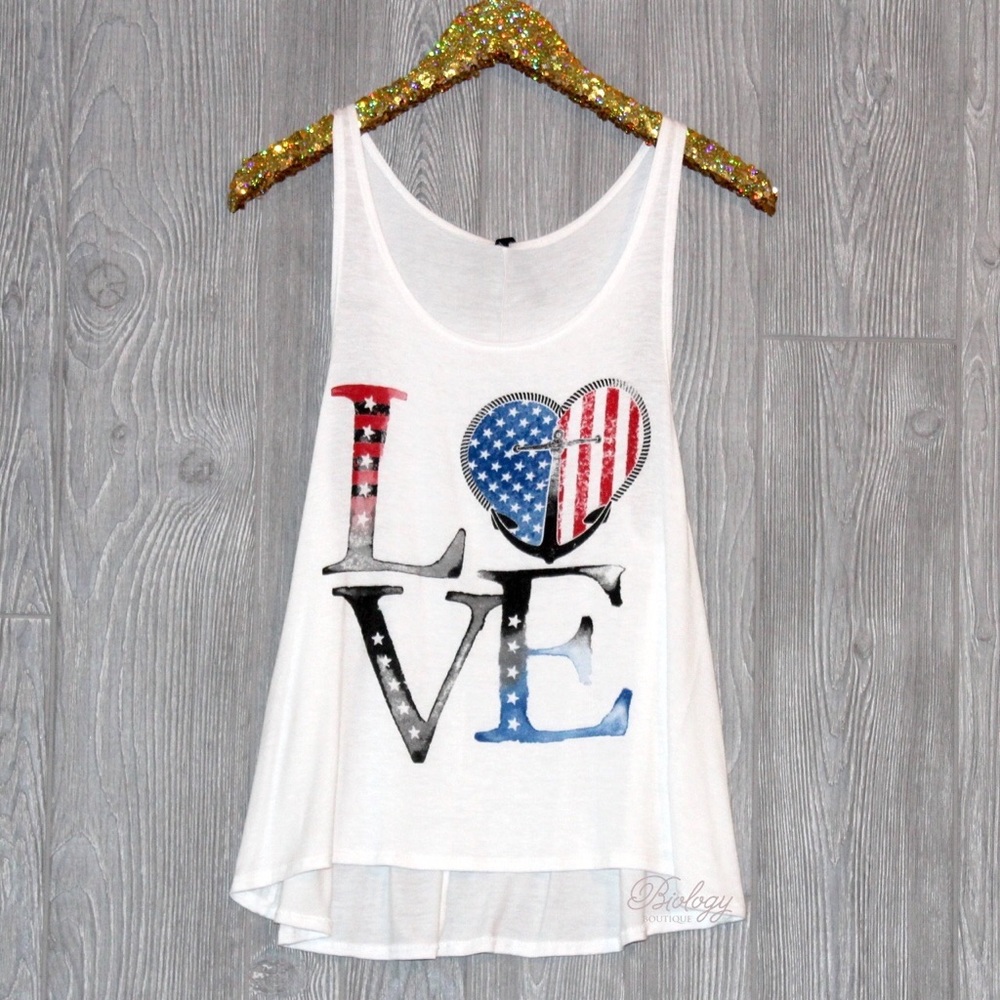 LOVE Red White and Blue Anchor Tank Top