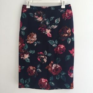 Navy floral Merona pencil skirt. Size 2.