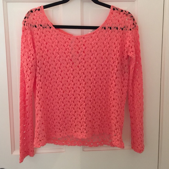 Orange lacy tied-back long sleeve top