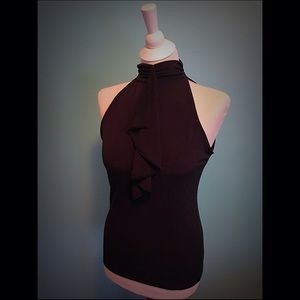 The Limited Black Halter Tank With Ruffle Accent