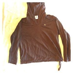 Brown Lacoste hoodie with tie bottom