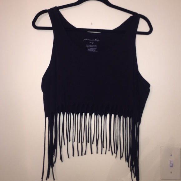 One Size Fits All Black Fringe Crop Top