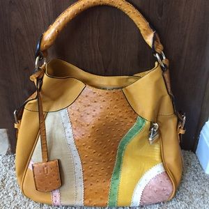 Brown and tan hobo bag w/ shoulder strap