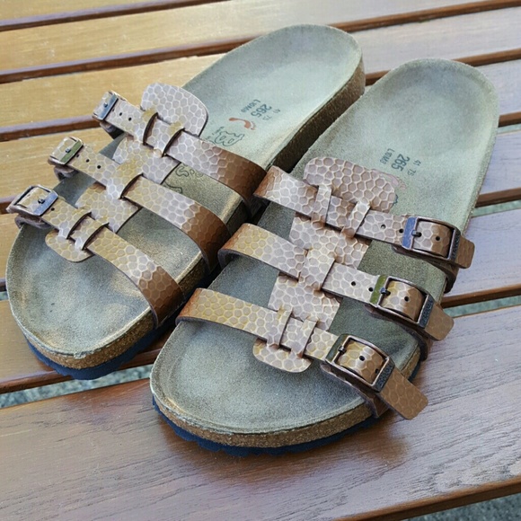Birkenstock copper strap sandals!!