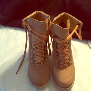 Tan Heeled Combat Boots