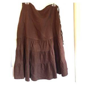 Brown linen ruffle skirt