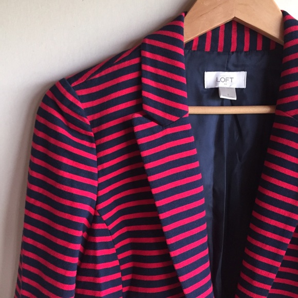 LOFT Jackets & Blazers - LOFT red and navy striped knit blazer