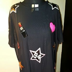 Mesh Shirt Dress with Sequin Patches (Never Worn)