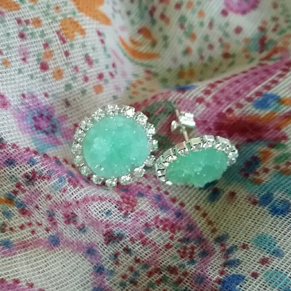 Green Quartz Druzy Earrings