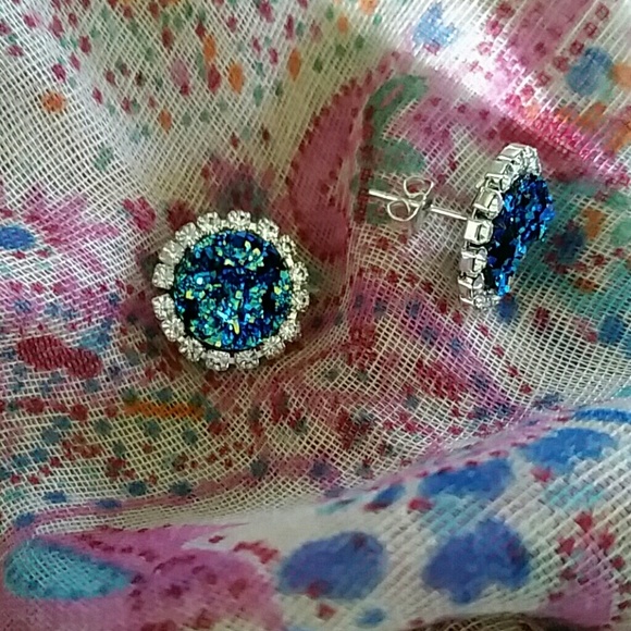 Blue Lapis Druzy Earrings