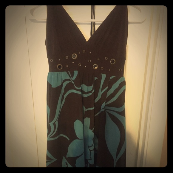 Brown with Teal Flowers Cami Dress