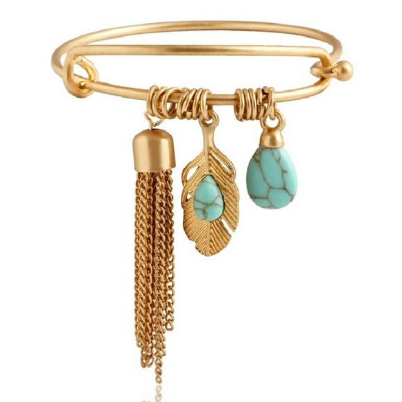 Gold Tassel and Turquoise Charm Bracelet