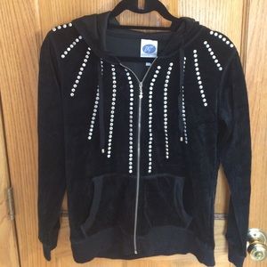 Embellished Black Velour Hooded Zip-Up!