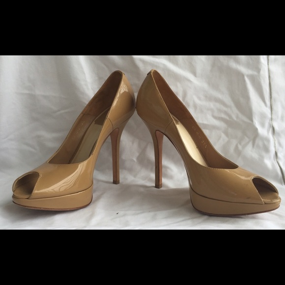 Dior Beige Patent Platform Stiletto Pumps 35.5