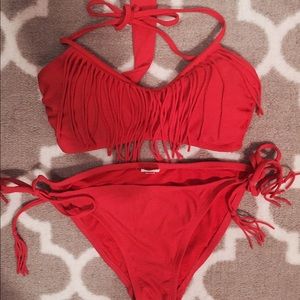 Target coral fringe bikini set!