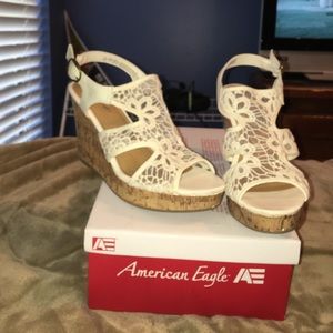 American Eagle White Lace Wedges