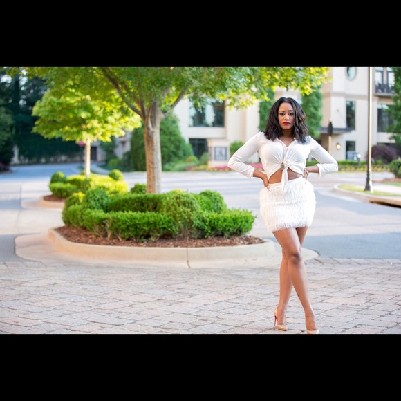 H&M white fringe skirt