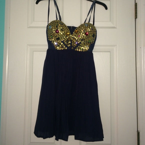 Navy Blue & Gold Party Dress