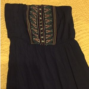 Navy JBS strapless Dress with slits on both sides.