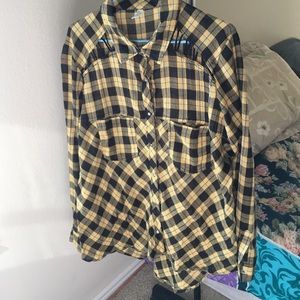Free People yellow black plaid top sz l