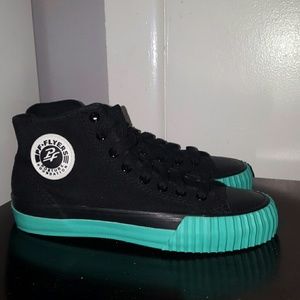 PF Flyers Black Canvas High Tops Green Soles