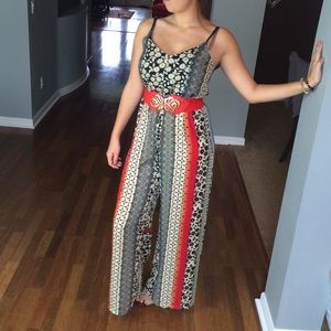 Multi colored print pantsuit romper