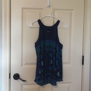 Blue green and white patterned tank top.