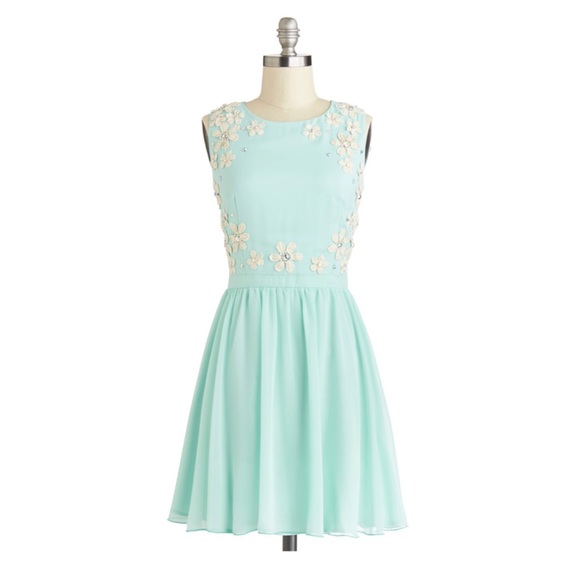 Mint green floral appliqué dress