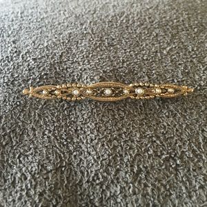 Vintage Costume Gold and Seed Pearl Bar Brooch